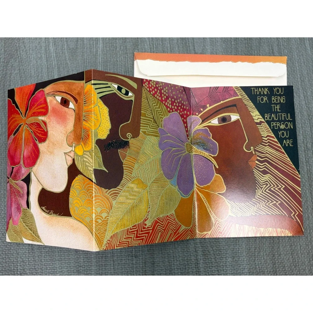 NEW Unused Laurel Burch Greeting Card 5x7 Cat Art Gold Foil Boho Vintage Gift